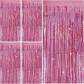 Skiennix Tinsel Curtain Backdrop - Pink Glitter Foil Fringe for Birthday & Party Decor | 5 Packs