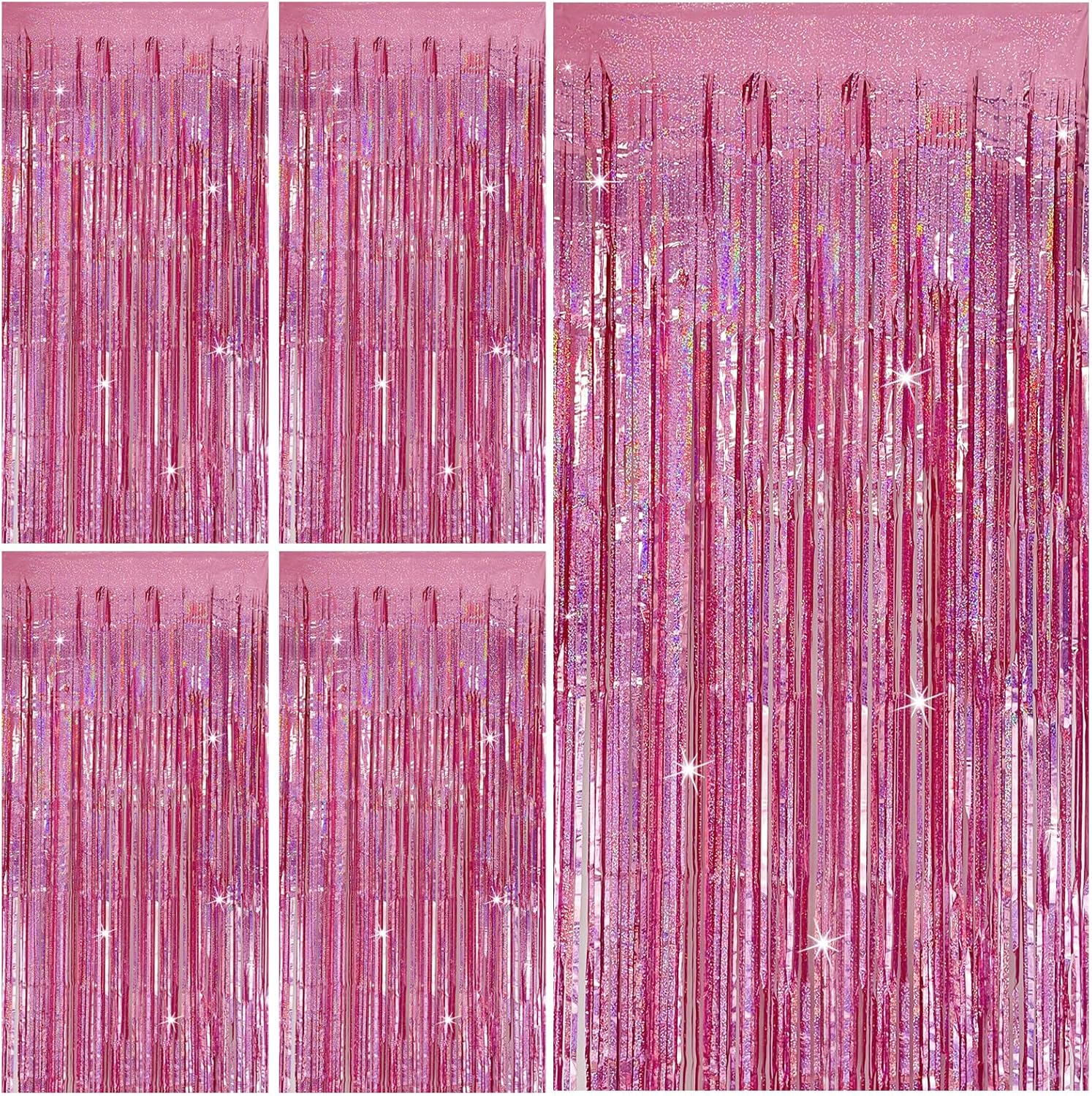 Skiennix Tinsel Curtain Backdrop - Pink Glitter Foil Fringe for Birthday & Party Decor | 5 Packs