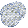 Ridhi Light Steel Blue Bo-ho Round Place Mat Easter Floral Cotton Washable Placemats 15" Round Embroidery Block Print Table Mat Pack of 8-15 Inch Round