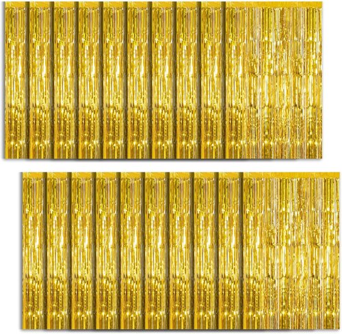 Gold Metallic Tinsel Foil Fringe Curtains by [Brand Name] - 20 Pack Photo Booth Backdrop for Parties & Celebrations