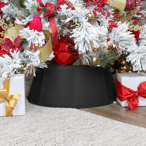 AuldHome Design Metal Christmas Tree Collar (23-Inch Diameter Base, Black); Enamelware Style Small Size for Short Trees and Pencil Trees