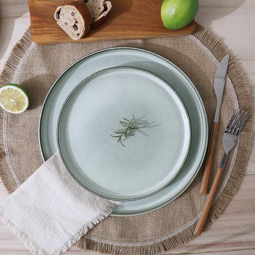 Famiware Annecy Plates and Bowls Sets, Stoneware Dinnerware Sets for 4, 12 Pieces Dish Set with Lipped Edges, Chip and Scratch Resistant, Microwave and Dishwasher Safe, Grey-Blue