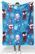Jay Franco Kids Christmas Plush Throw Blanket – 40 x 50 Inch Soft & Cozy Fleece Throw for Holiday Bedroom & Couch Décor, Official Licensed Product, Blue - Spidey and Friends