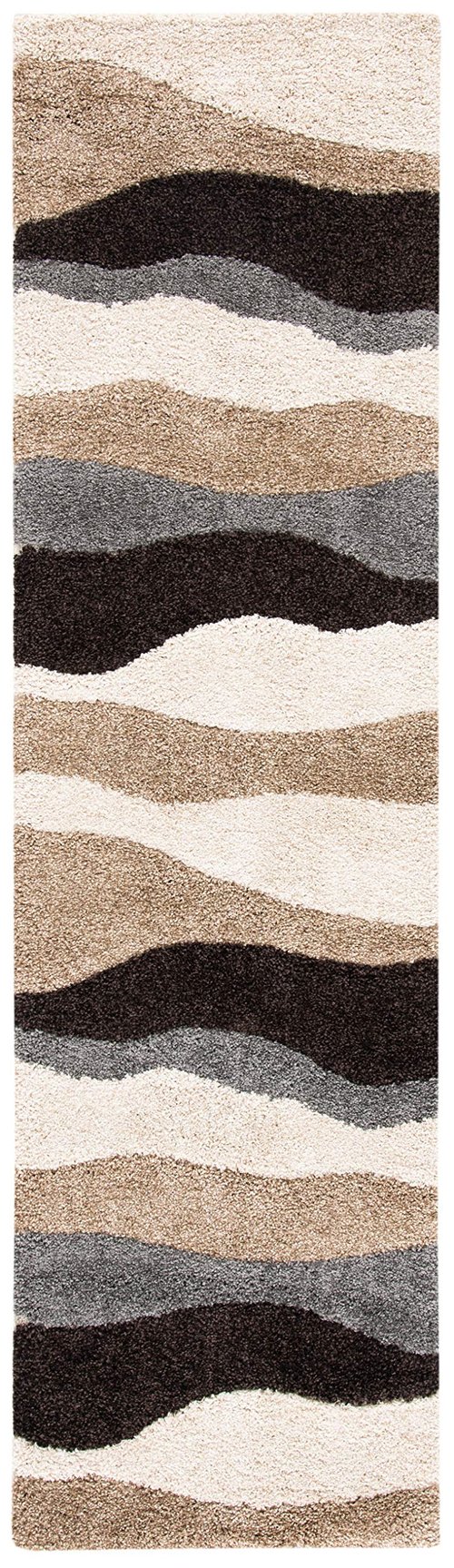 SAFAVIEH Florida Shag Collection Runner Rug - 2'3" x 8', Ivory & Grey, Abstract Design, Non-Shedding & Easy Care, 1.2-inch Thick Ideal for High Traffic Areas in Living Room, Bedroom (SG475-1180)