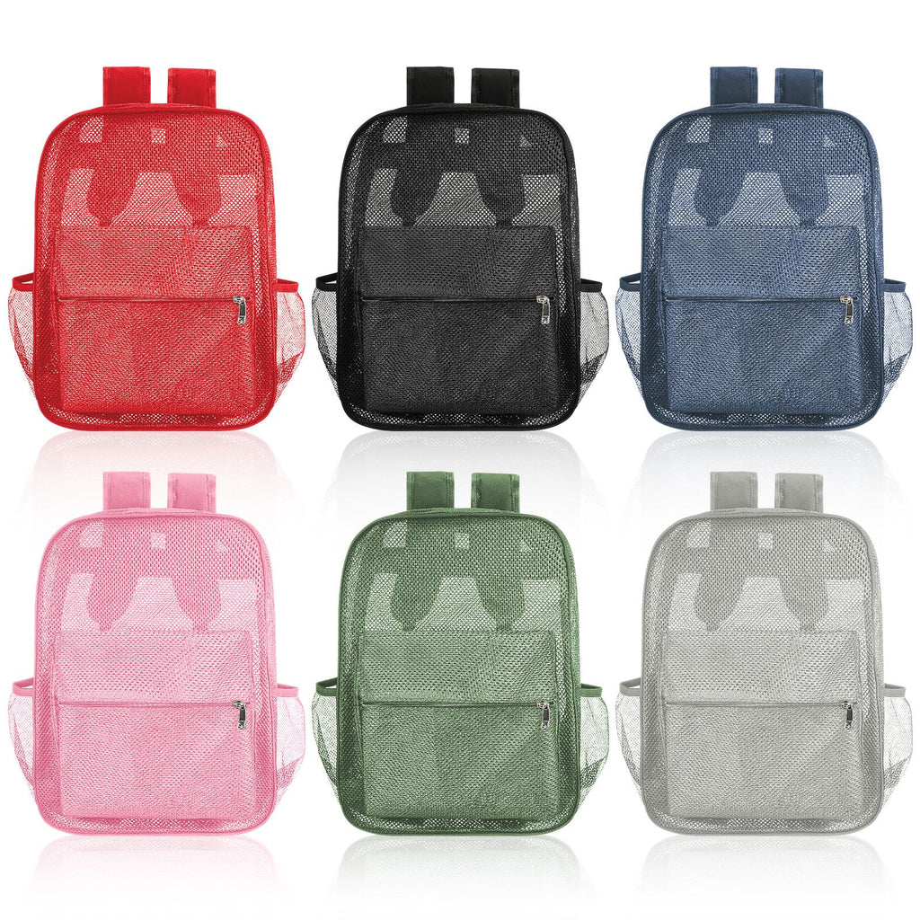 Amylove 6 Pcs Mesh Backpack Bulk 17 Inch See Through Heavy Duty Mesh Bookbags for Sports Travel Donation Charities (Colorful)