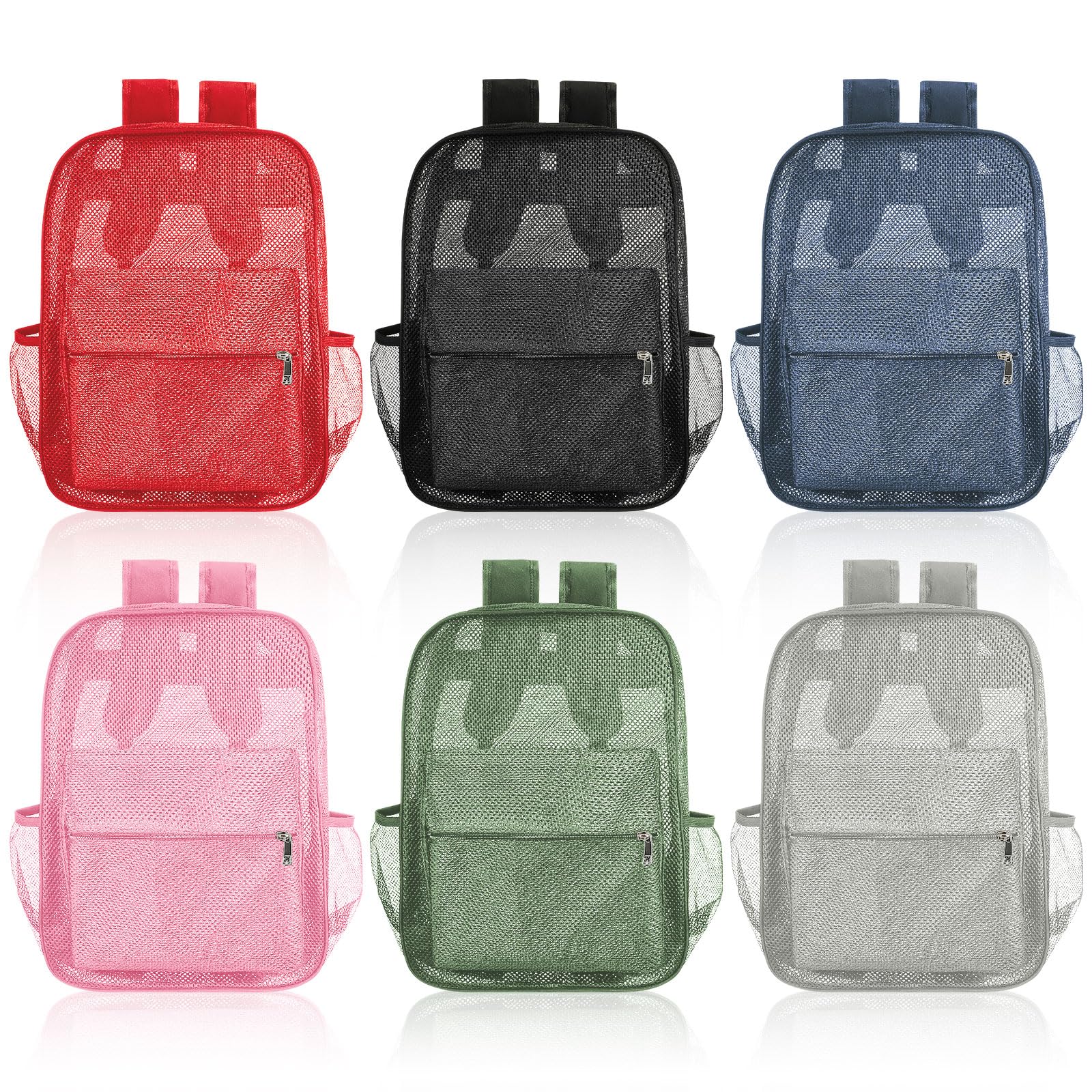 Amylove 6 Pcs Mesh Backpack Bulk 17 Inch See Through Heavy Duty Mesh Bookbags for Sports Travel Donation Charities (Colorful)