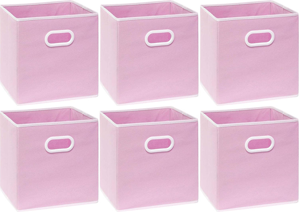 Simple Houseware Foldable Cube Storage Bins - 11-Inch Pink Fabric Organizers with Handles | 6-Pack for Closet & Shelves