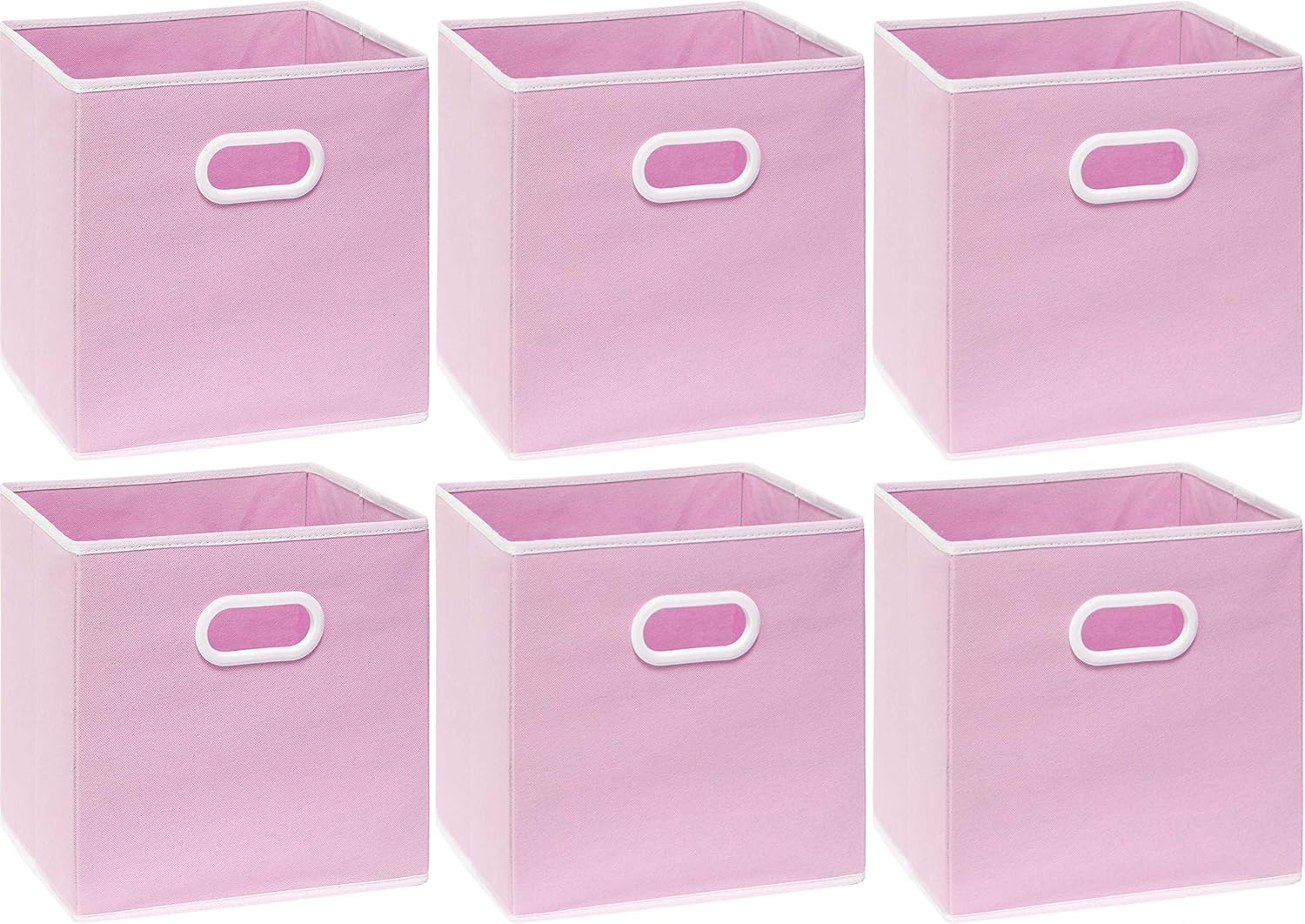 Simple Houseware Foldable Cube Storage Bins - 11-Inch Pink Fabric Organizers with Handles | 6-Pack for Closet & Shelves