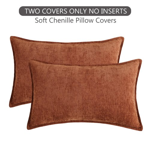 Stellhome Set of 2 Halloween Decorations Autumn Rust Pillow Covers Soft Textured Lumbar Chenille Accent Solid Cushion Cover for Couch Sofa Bedroom Living Room 12x20 Inch, Burnt Orange