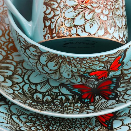 Elama's Butterfly Garden 16 Piece Stoneware Dinnerware Set