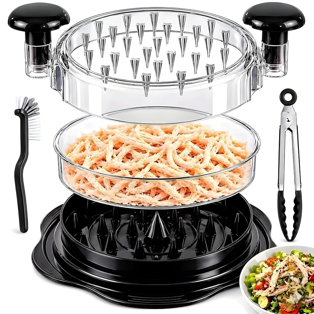 Haarshe Upgraded 5-in-1 Large Chicken Shredder with Cleaning Brush & Tong 10'' Pro Chicken Shredder Tool Twist Large Stable Anti-Slip Ergonomic Handle Removable Tray Dishwasher Safe, BPA Free