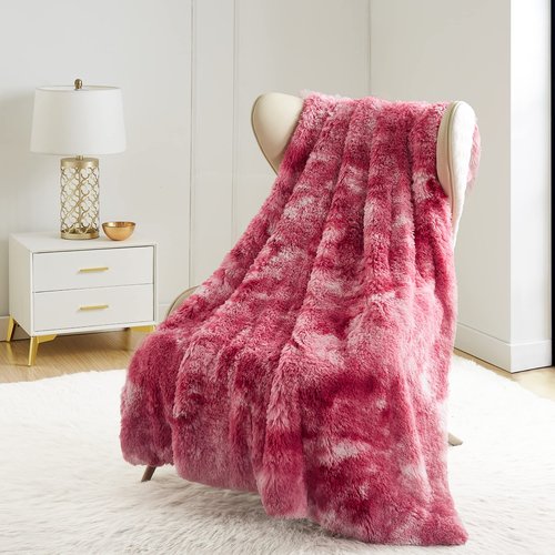 Juicy Couture Shaggy Faux Fur - Premium Throw Blanket - Living Room and Bedroom Décor - 50" x 70" Plush Throw, Pink Tie-Dye