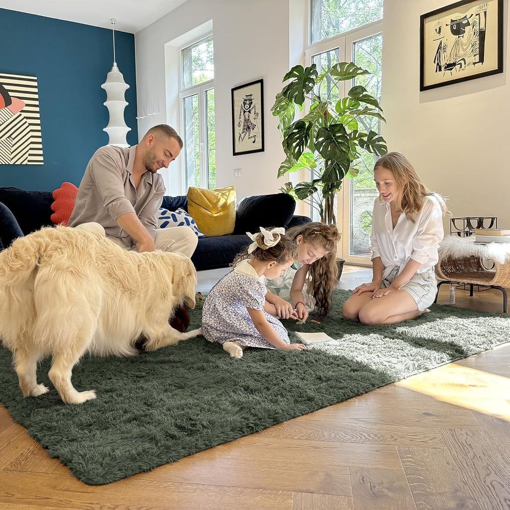 OLANLY Soft Fluffy Shaggy Bedside Rug - Machine Washable Indoor Carpet for Kids | Olive Green 2x3 ft