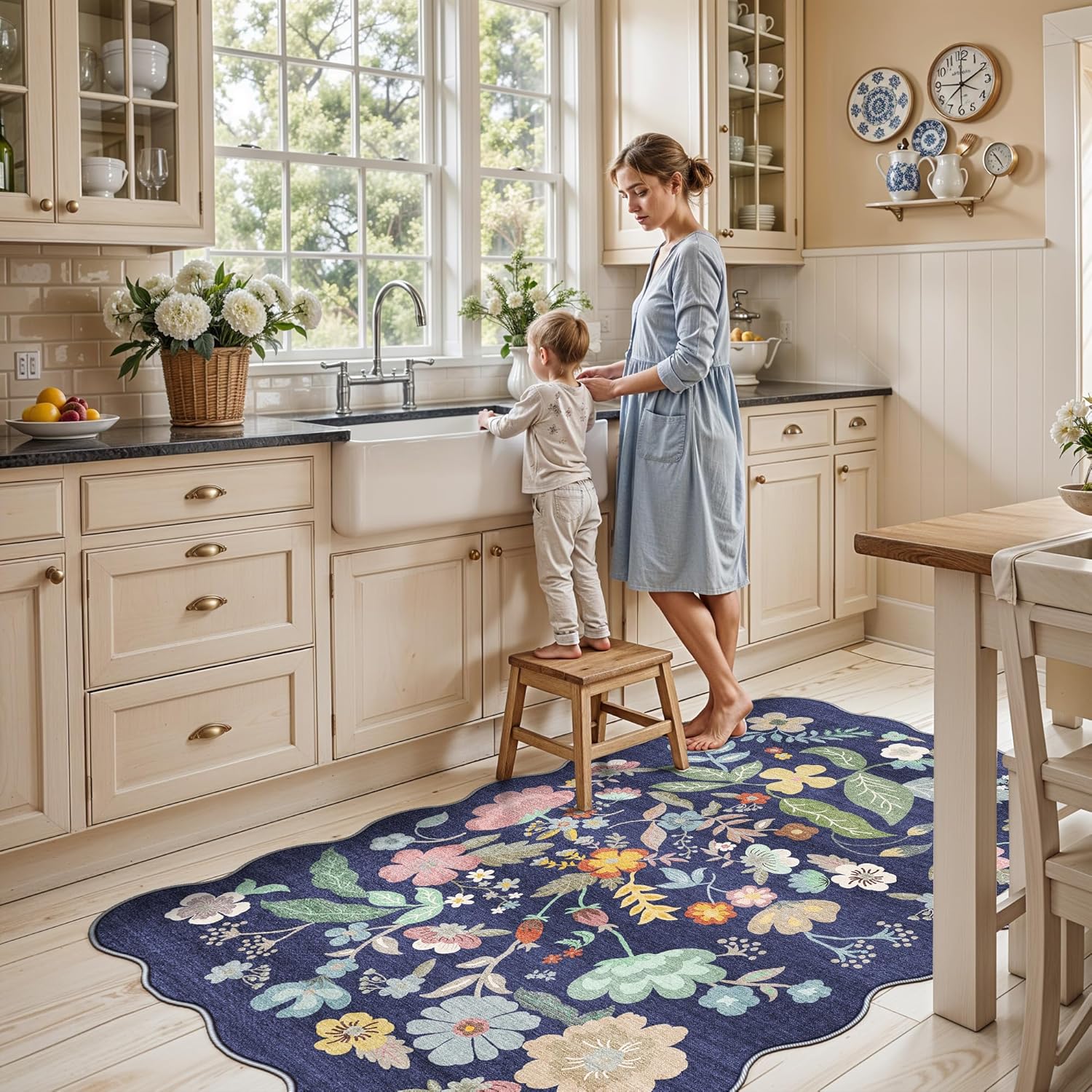 Skiennix 4x6 Living Room Area Rug - Washable Non-Slip Boho Floral Carpet for High Traffic Areas | Purple