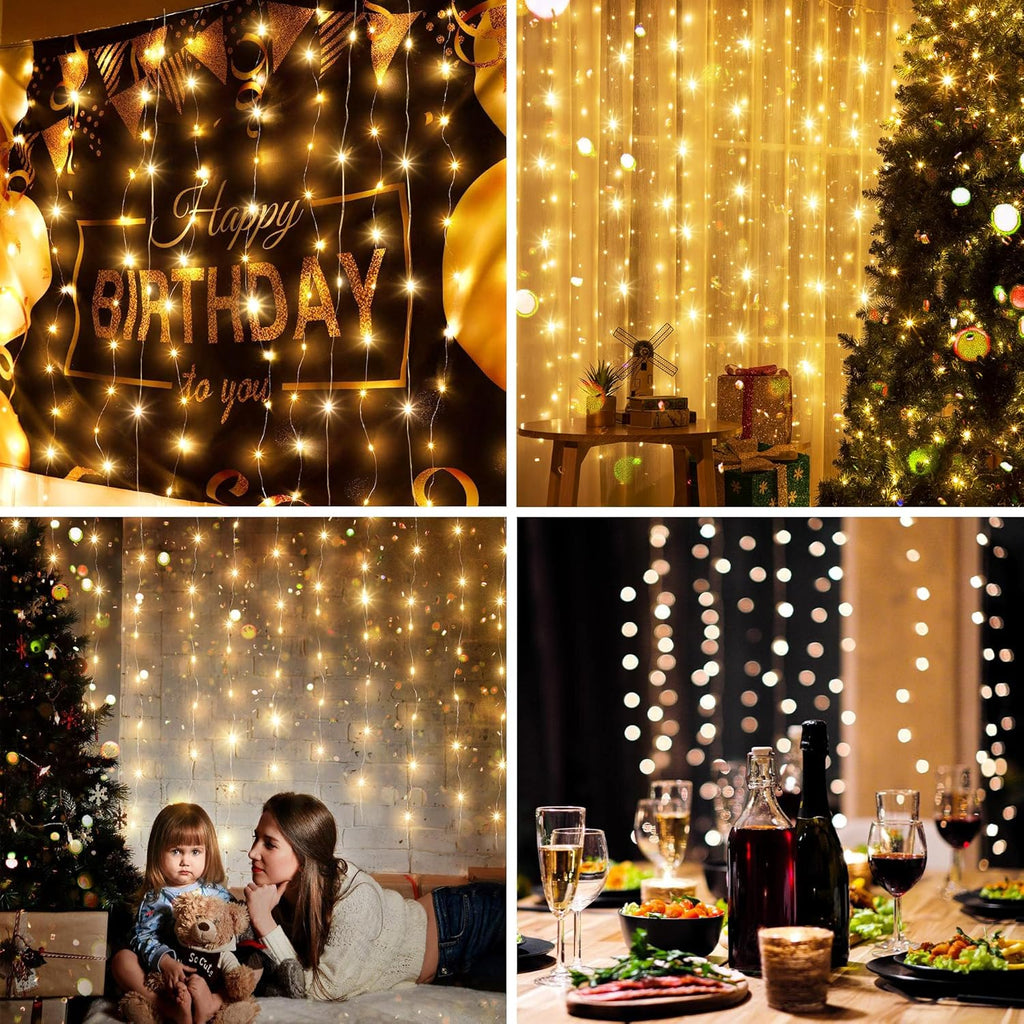 Tuanse 195 LED Curtain Lights - 6.5 x 5 Feet Fairy Backdrop with 8 Modes & Remote for Indoor/Outdoor Decor