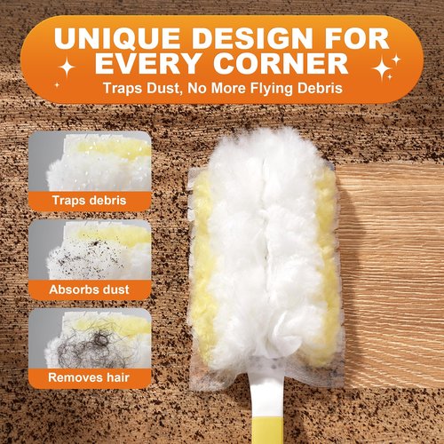 JOYMOOP Disposable Electrostatic Duster for Cleaning, with 2 Handles & 24 Ct Yellow Heavy Duty Refills for Swiffer Feather Duster, Household Cleaning Tool for Electronics, Dusting Furniture, Blinds