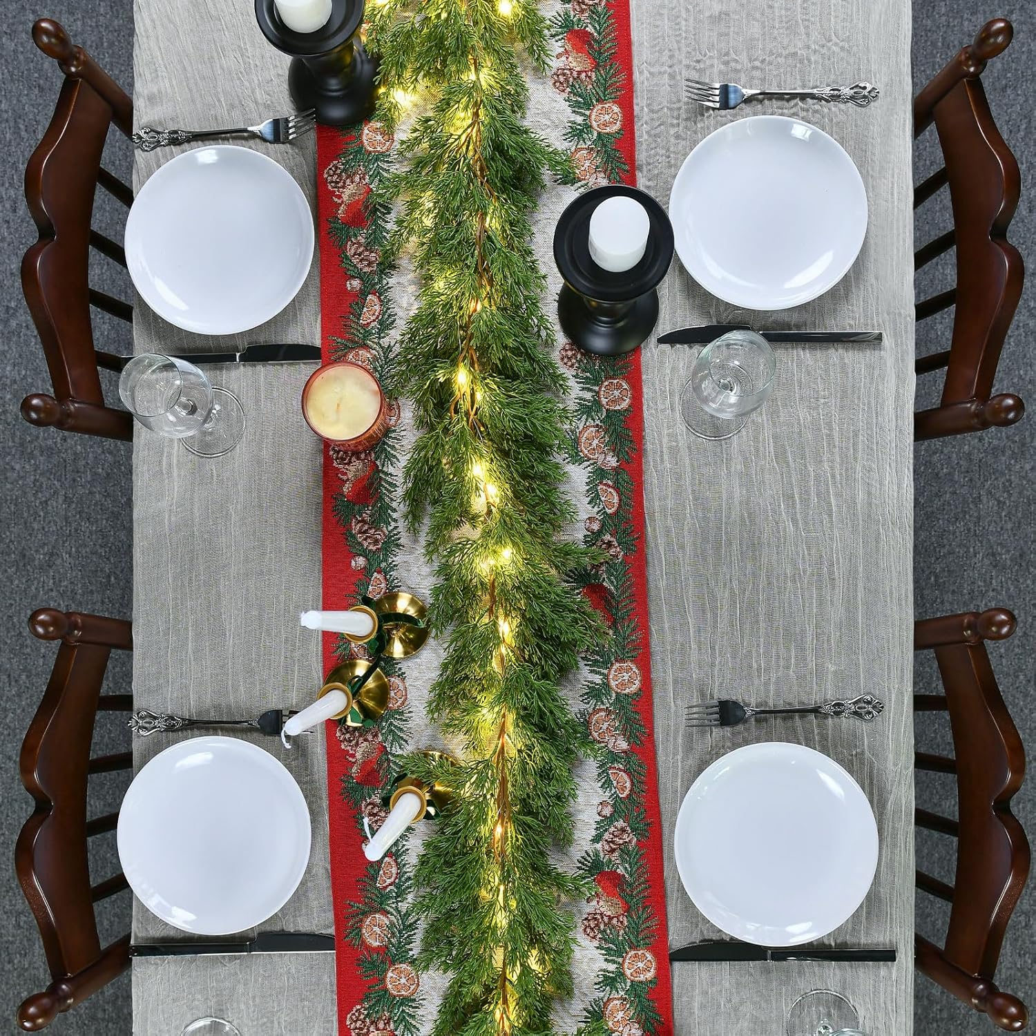 Skiennix Christmas Garland - 3PCS 6.2FT Lush Greenery with Lights | Real Touch Cedar & Soft Pine Branches for Indoor/Outdoor Decor