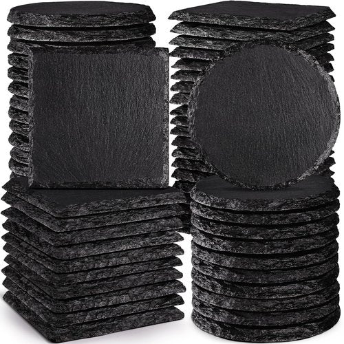 60 PCS Glossy Black Slate Coasters for Laser Engraving, MAPRIAL 2026 Upgrade 4 Inch 30 PCS Square, 30P Round Stone Drinks Coaster Bulk, Laser Blanks Material for Engraver, DIY, Gifts, Wedding