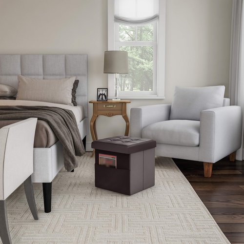 Lavish Home Foldable Storage Cube Ottoman with Pocket – Tufted Faux Leather Footrest Organizer for Bedroom, Living Room, Dorm or RV, Chocolate Brown