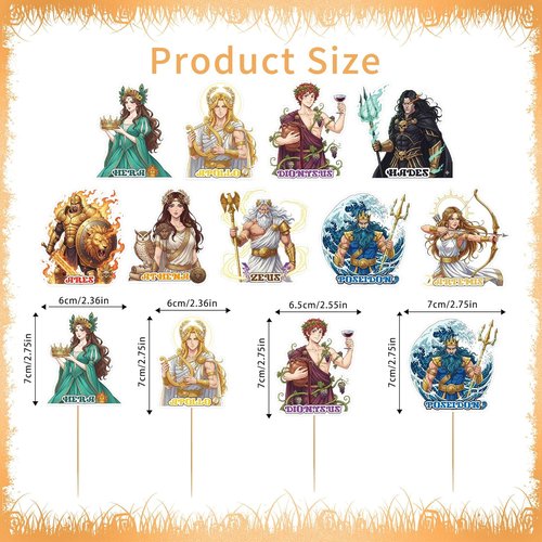 Greek Mythology Party Decorations - 36 Pcs Cupcake Toppers with 9 Unique Designs for Toga Celebrations