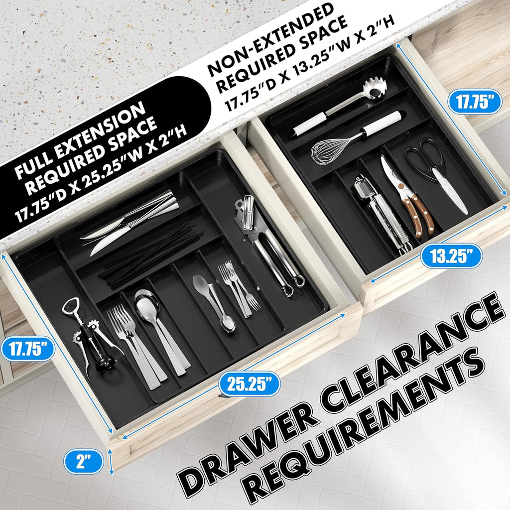 Simple Houseware Flatware Organizer - Adjustable Black Kitchen Drawer Tray with 9 Compartments for Utensils
