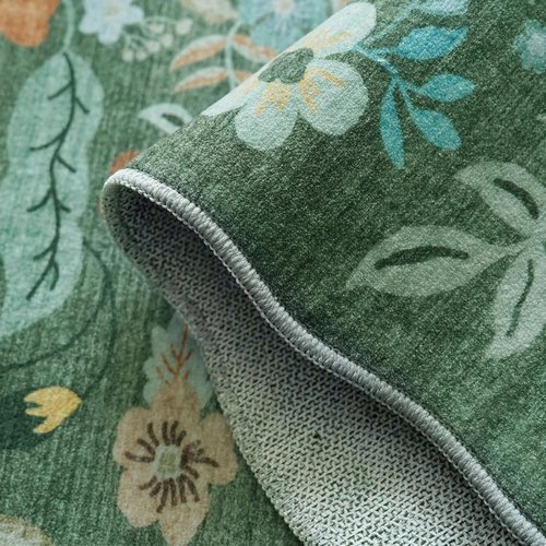Floral Square Area Rug - Washable 5x5 Soft Carpet with Non-Slip Backing for Living Room & Bedroom
