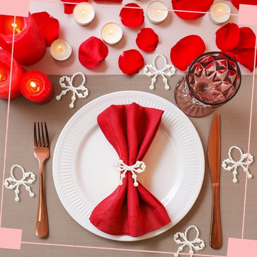 Gandeer 12 Pcs Pearl Bow Napkin Rings Imitation Bow Pearl Ring Napkin Holder Delicate Beaded Serviette Buckles for Christmas Wedding Party Dinner Table Decor and Daily Use(Elegant)