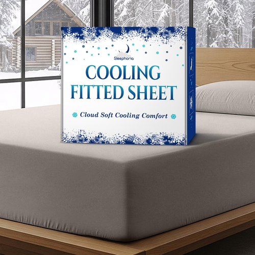 SLEEPHORIA Cooling Fitted Sheet Full Size - 1 PC BreezeWeave Cooling Sheets for Hot Sleepers & Cool Rest w/ 16 in Deep Pocket - Corner Straps, Cloud Soft, Ultra Durable - 52 x 72 in (Cool Grey)