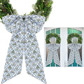 HunnmingRe Blue Block Print Bow Wreath Sash - 24 x 16 Inch Christmas Door Decor for Indoor/Outdoor Use
