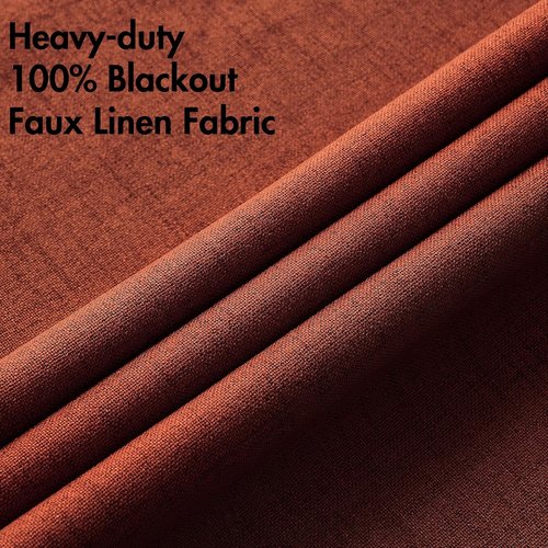 MIULEE 100% Blackout Linen Curtains - Thermal Insulated Burnt Orange Drapes | 52 x 108 Inch (2 Panels)