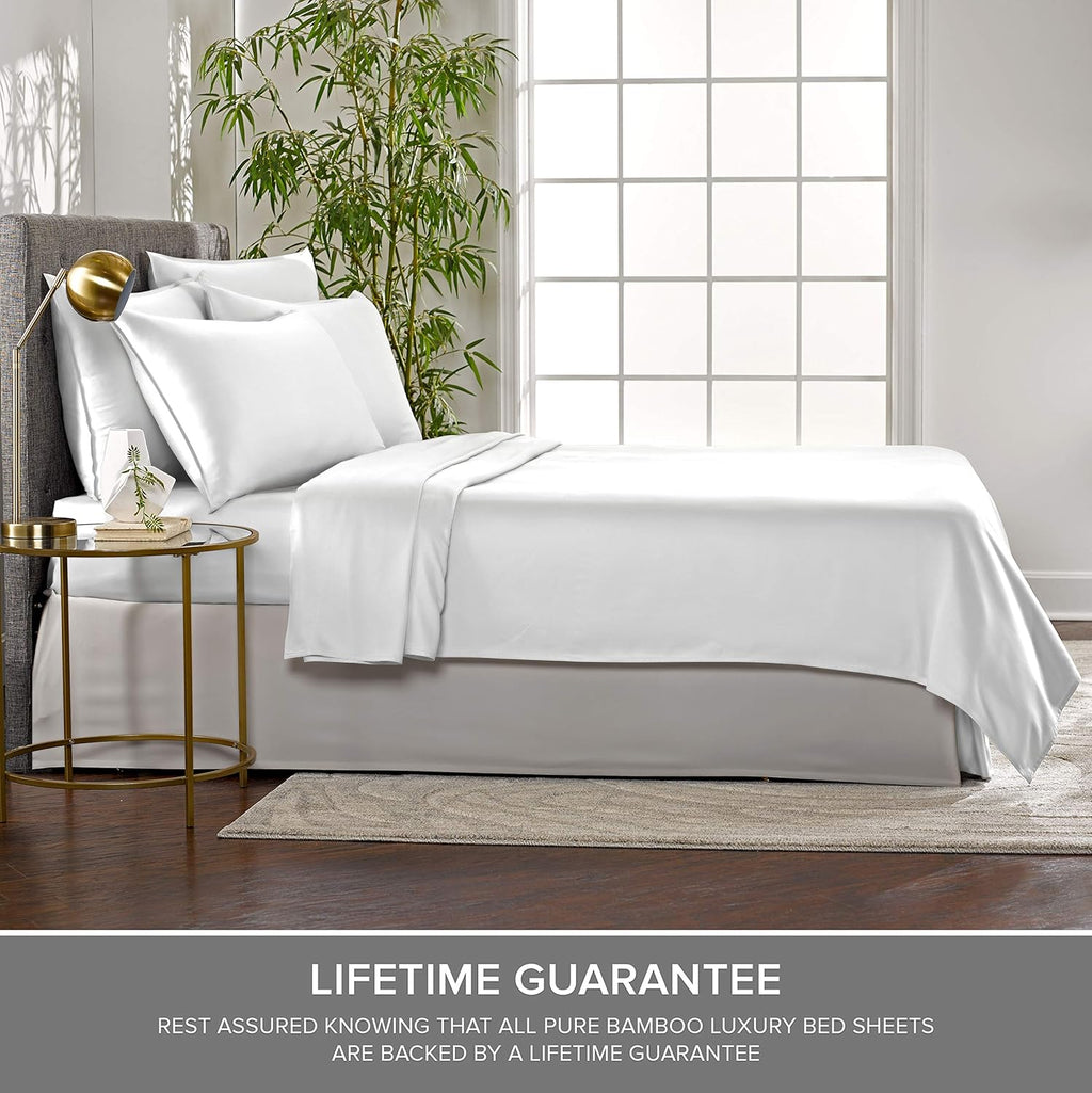 Pure Bamboo Split King Sheets - 100% Organic Viscose Bed Sheet Set, Soft & Cooling, White
