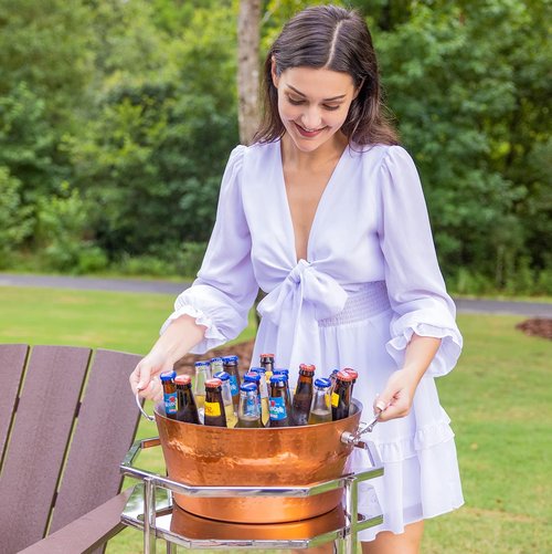 BREKX Rose Copper Beverage Tub and Ice Bucket with Lid and Scoop Party Combo Pack, Stainless Steel Double-Walled Insulated Barware Set