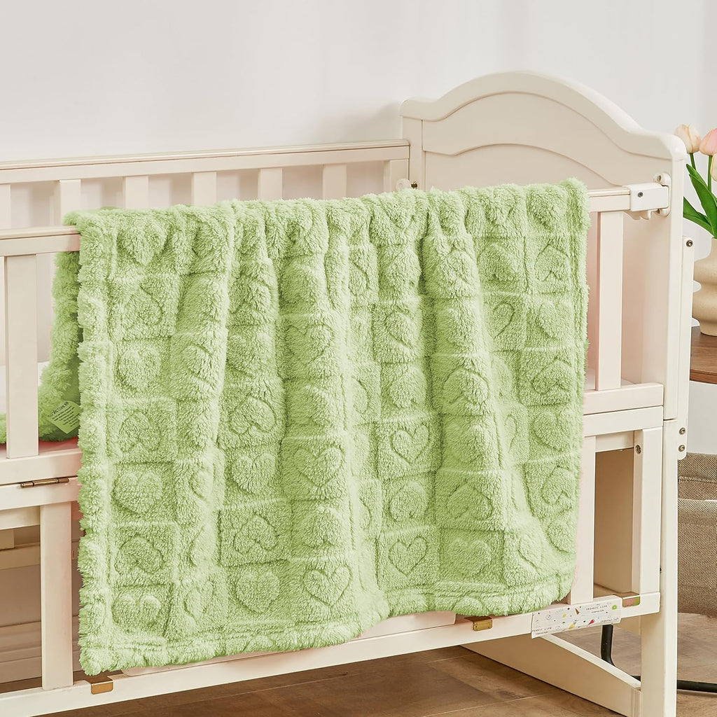 Yurhap Fleece Baby Blanket - Ultra Soft Heart Checkered Design for Boys & Girls | 30”x40” Green