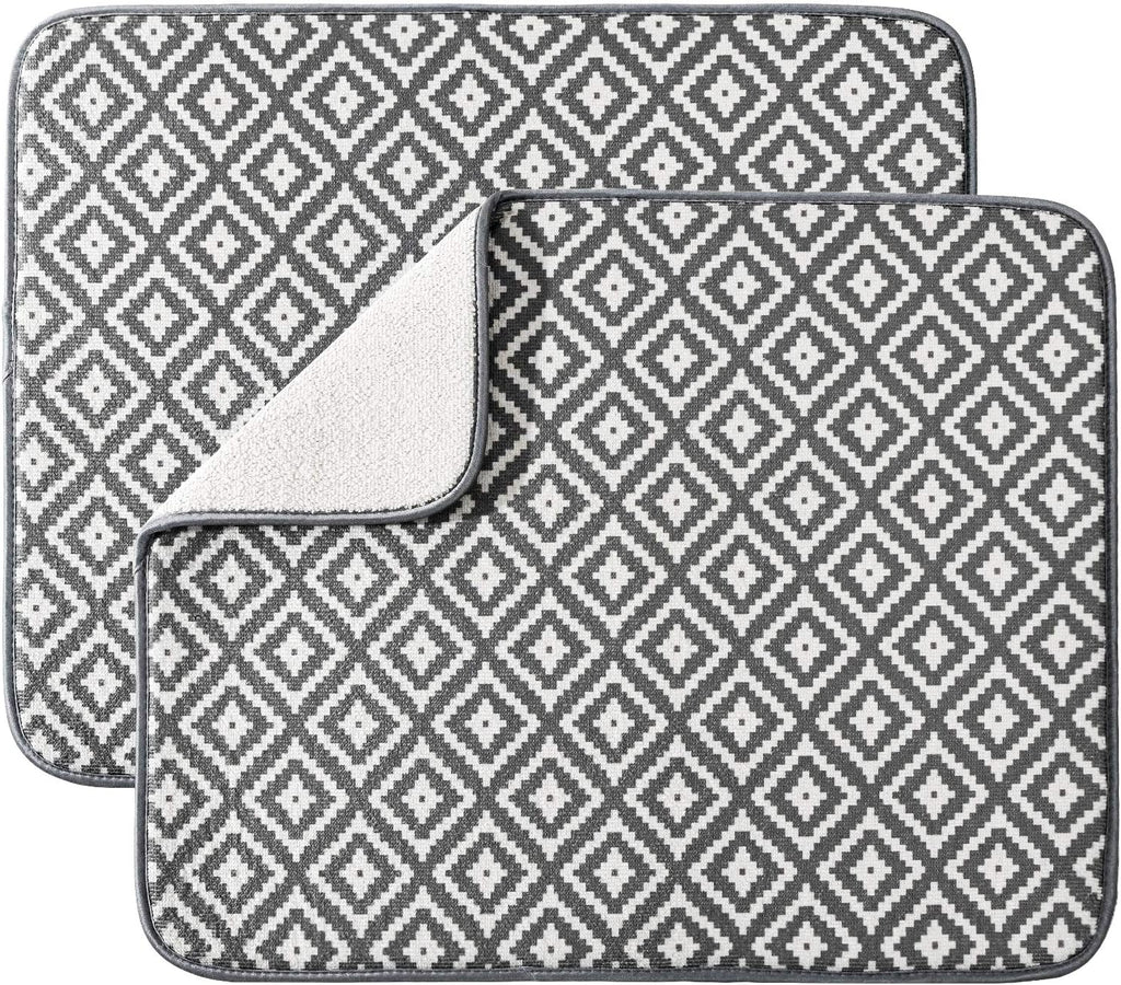 Subekyu Dish Drying Mat - Ultra Absorbent Microfiber Drainer Mats | 2 Pack, 19.2 x 15.8 Inch (Rhombus)