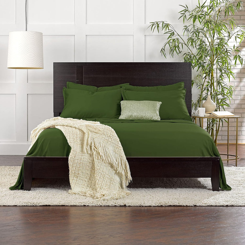 Pure Bamboo Twin Sheets - Luxuriously Soft 100% Organic Viscose Bed Sheet Set | Cooling & Durable (Twin, Pesto)