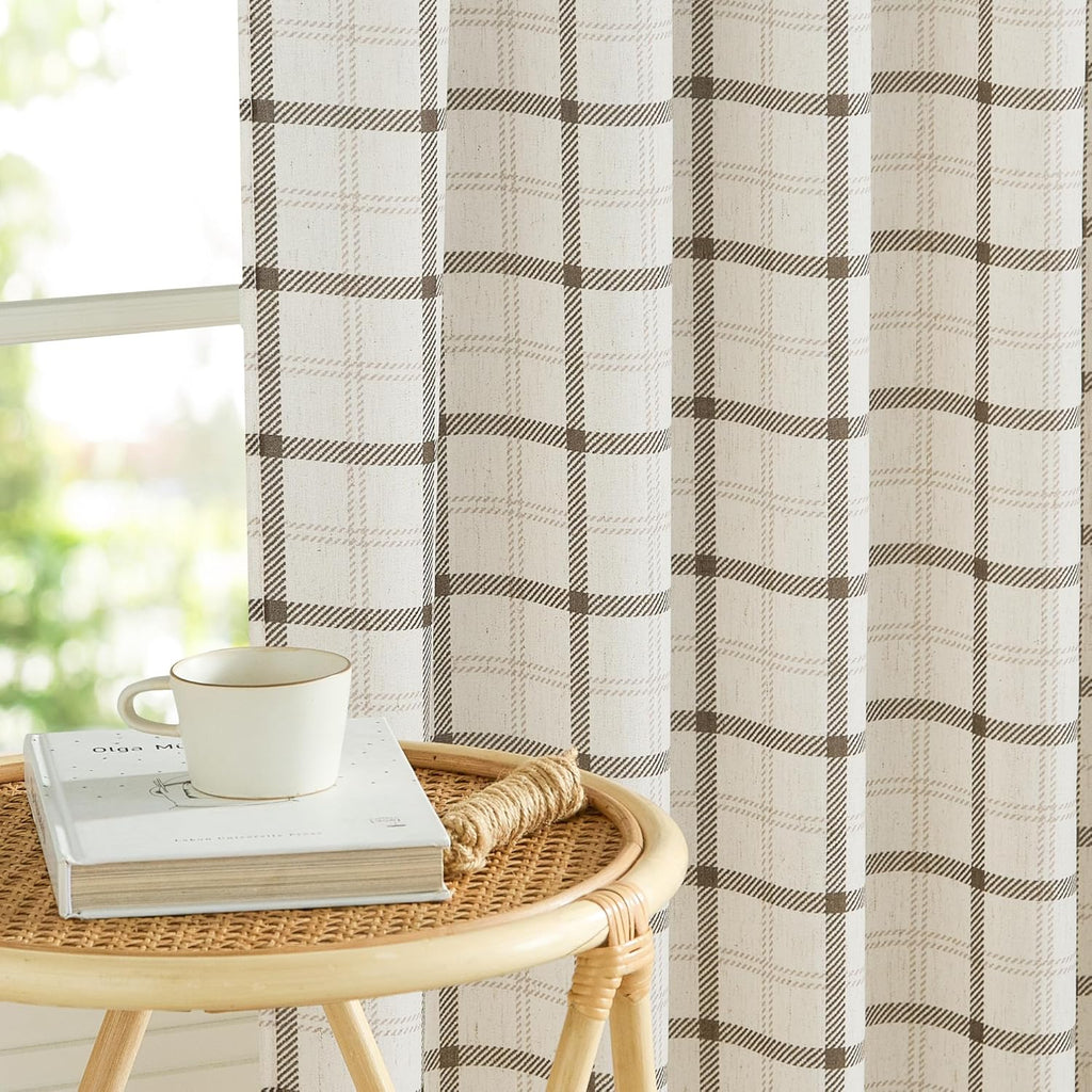 NICETOWN Plaid Window Curtain - 84-Inch Linen Sheer Drapes for Living Room & Bedroom | 52" x 84", White, 1 Pair