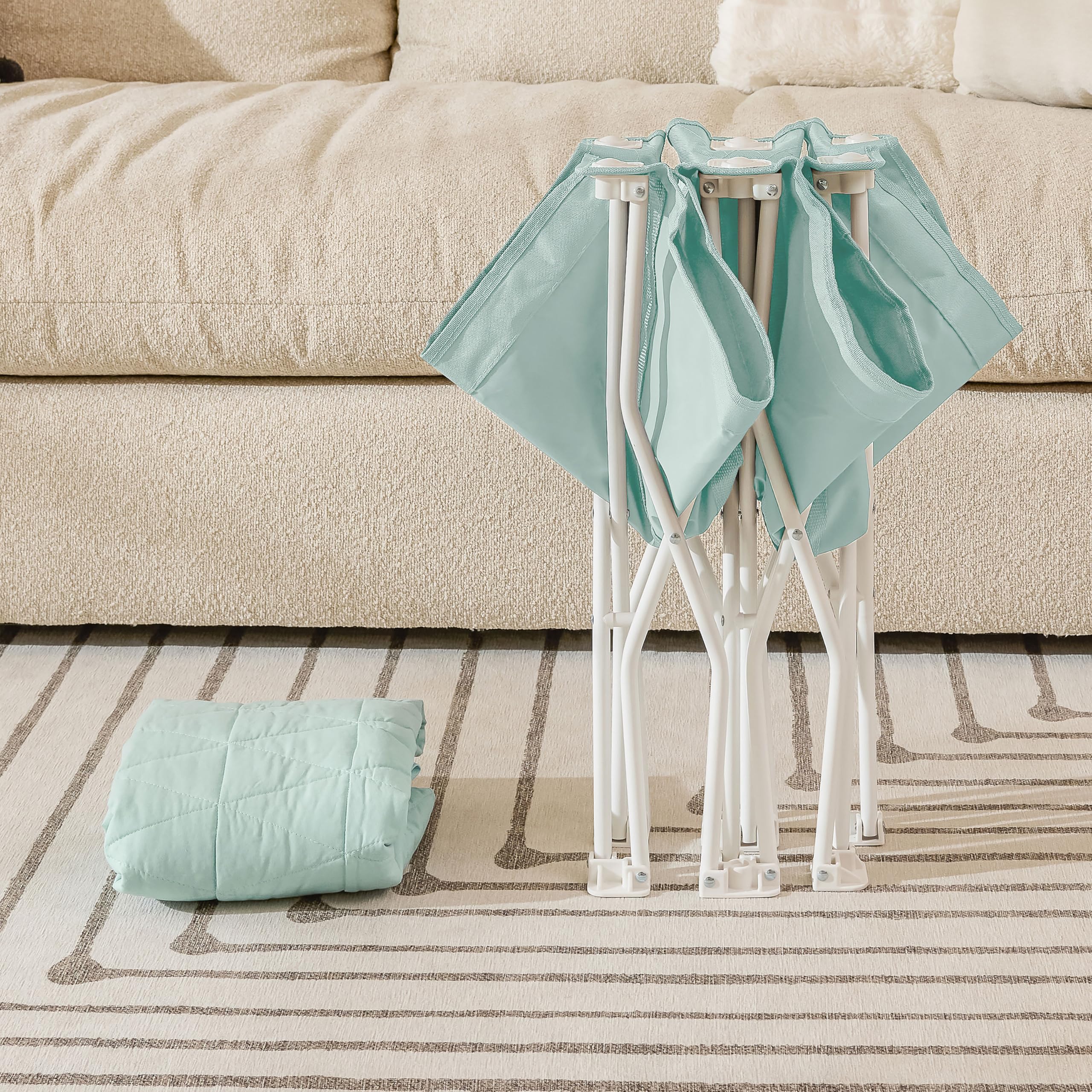Regalo My Cot® Portable Toddler Bed with Fitted Sheet, Foldable Kids Travel Bed & Camping Cot, Includes Washable Quilted Sheet, 48” x 24.5” x 9”, Seafoam