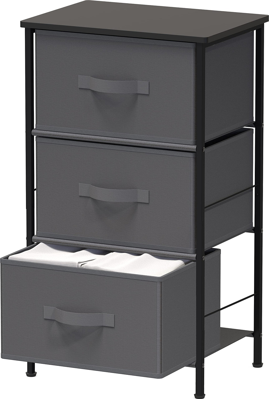 Simple Houseware 3 Drawer Nightstand Dresser with Wood Top, Dark Grey