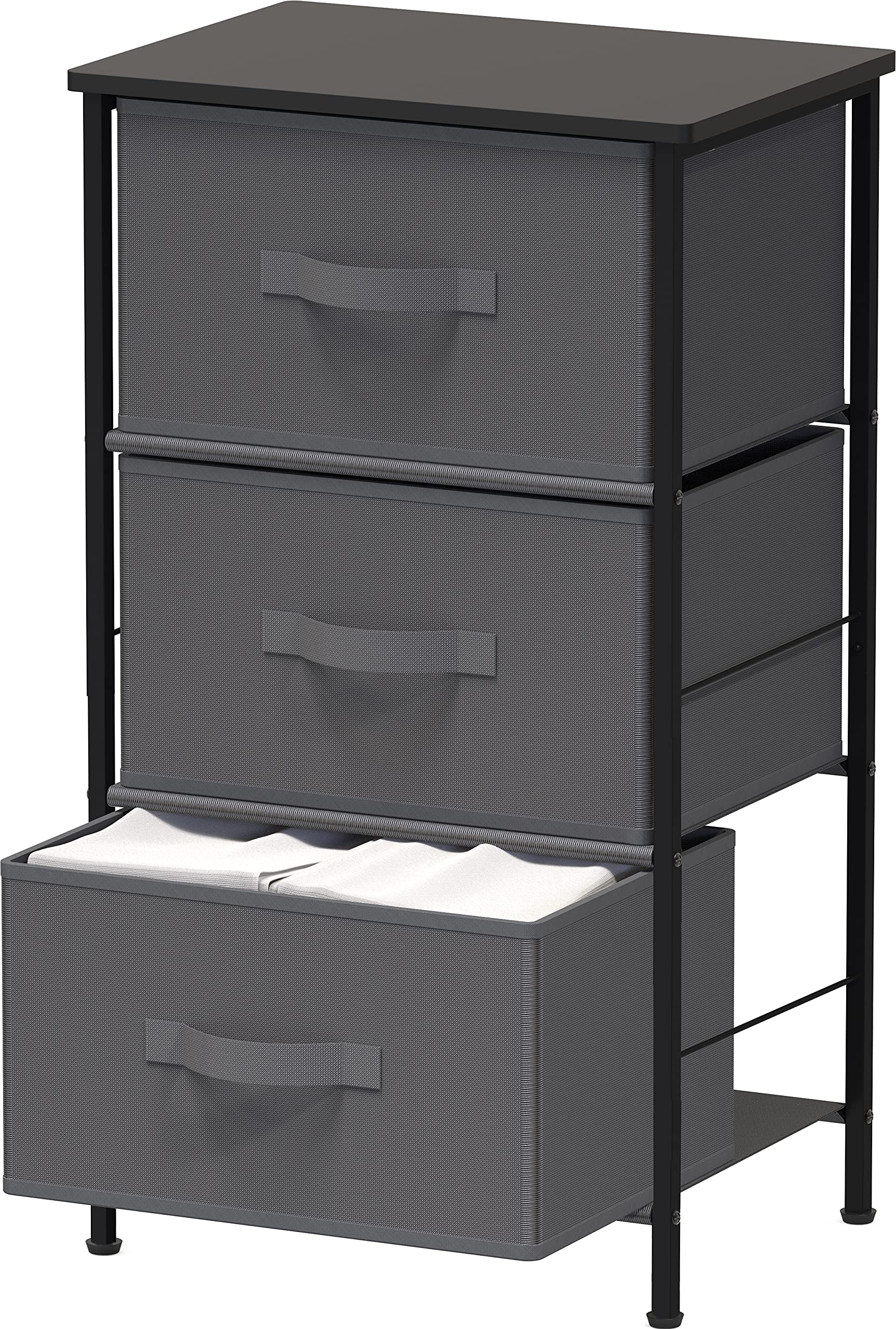 Simple Houseware 3 Drawer Nightstand Dresser with Wood Top, Dark Grey