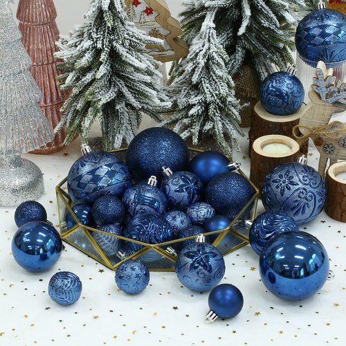 34ct Navy Blue Christmas Ball Ornaments Shatterproof Plastic Christmas Tree Decorations for Xmas Party Home Office Holiday Decor -Medium Size (2.36"/ 60mm)