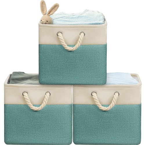 Simple Houseware Fabric Storage Cubes, 13" x 13" Storage Bin, 3 Pack, Turquoise