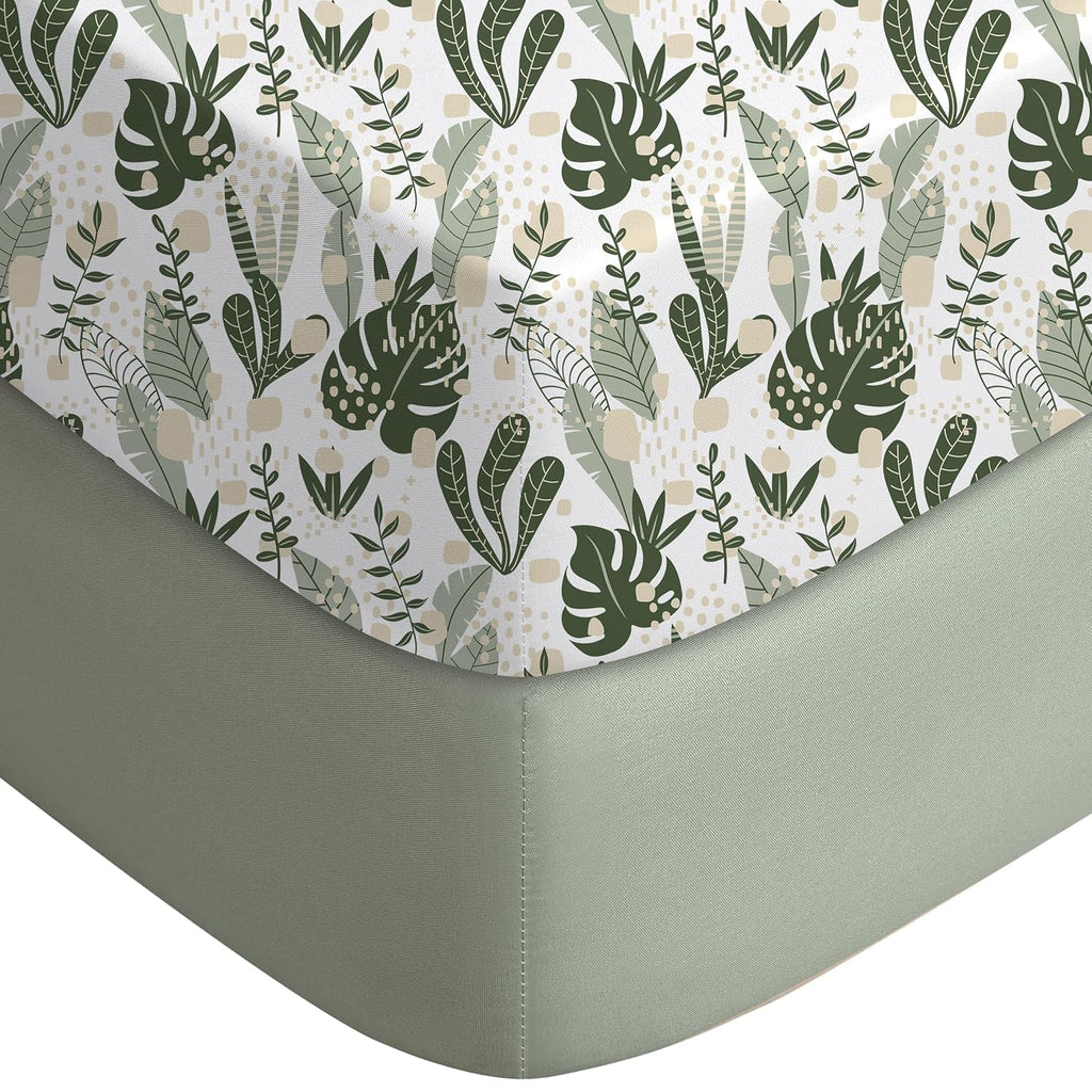 Yoofoss Fitted Baby Crib Sheets - Super Soft Microfiber 2-Pack for Standard Crib & Toddler Mattress | 28x52x8in Green & Banana Leaves