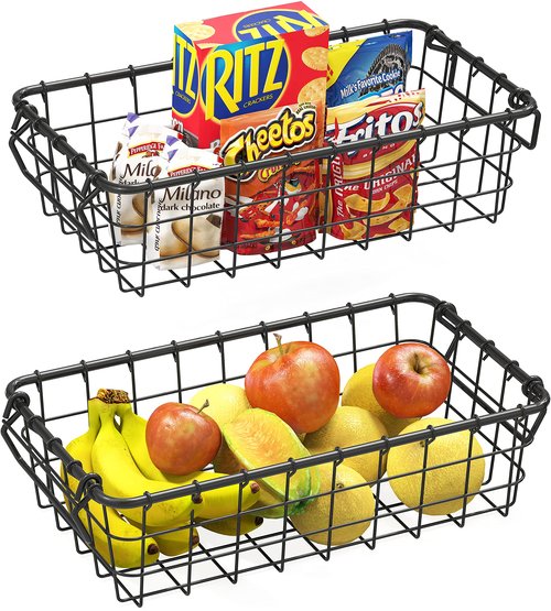 SimpleHouseware 2 Pack Stackable Single Wire Basket, (8.9 x 15.5 x 4.3 in)