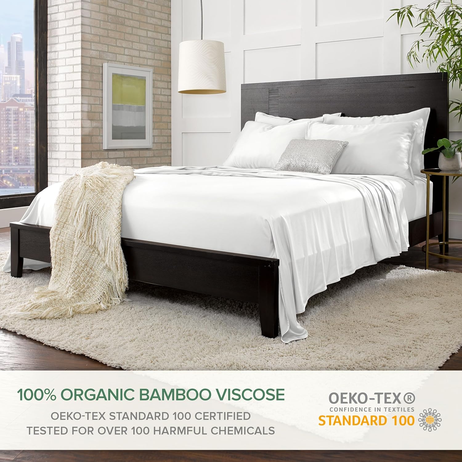 Pure Bamboo Split King Sheets - 100% Organic Viscose Bed Sheet Set, Soft & Cooling, White