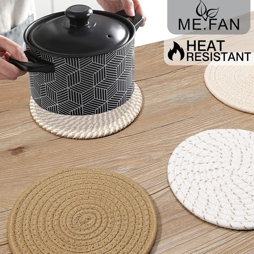 ME.FAN 7-Inch Cotton Thread Weave Trivets | Set of 4 Large Hot Pads for Pots & Pans - Protects Countertops