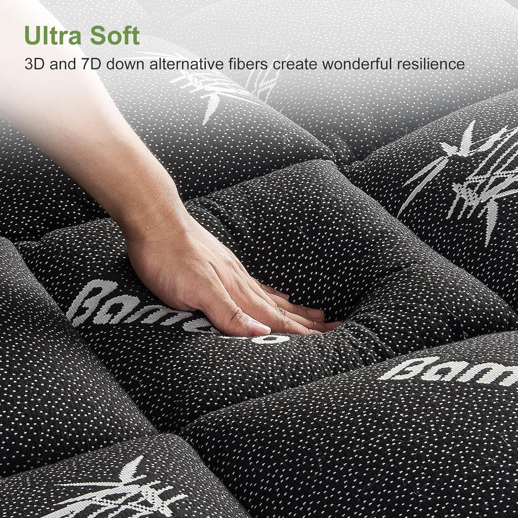 Skiennix Queen Size Mattress Topper - Soft Bamboo Viscose Pillow Top for Back Pain Relief | Cooling Dark Grey with Deep Pocket (8-21 Inch)