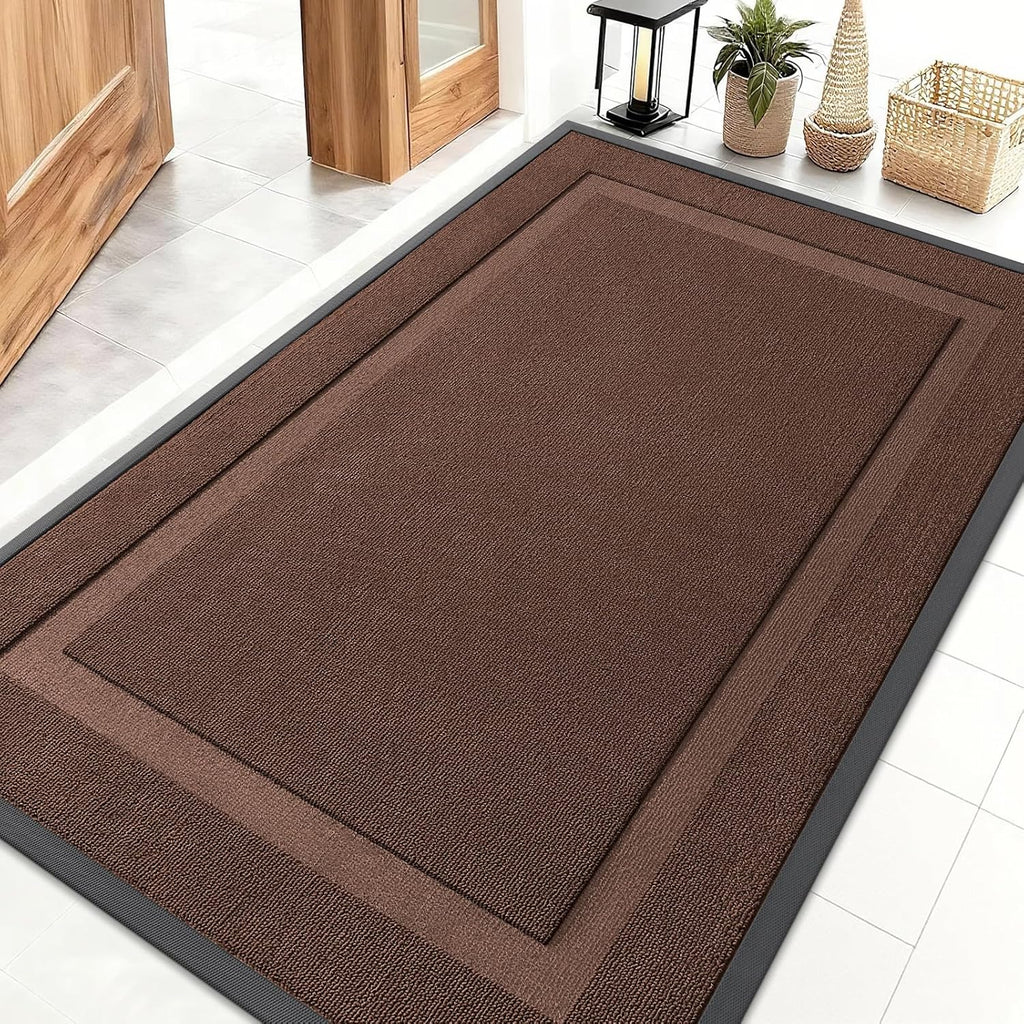 OLANLY Waterproof All-Season Front Door Mat - Sturdy Natural Rubber, Easy Clean | 47x32, Chocolate Brown