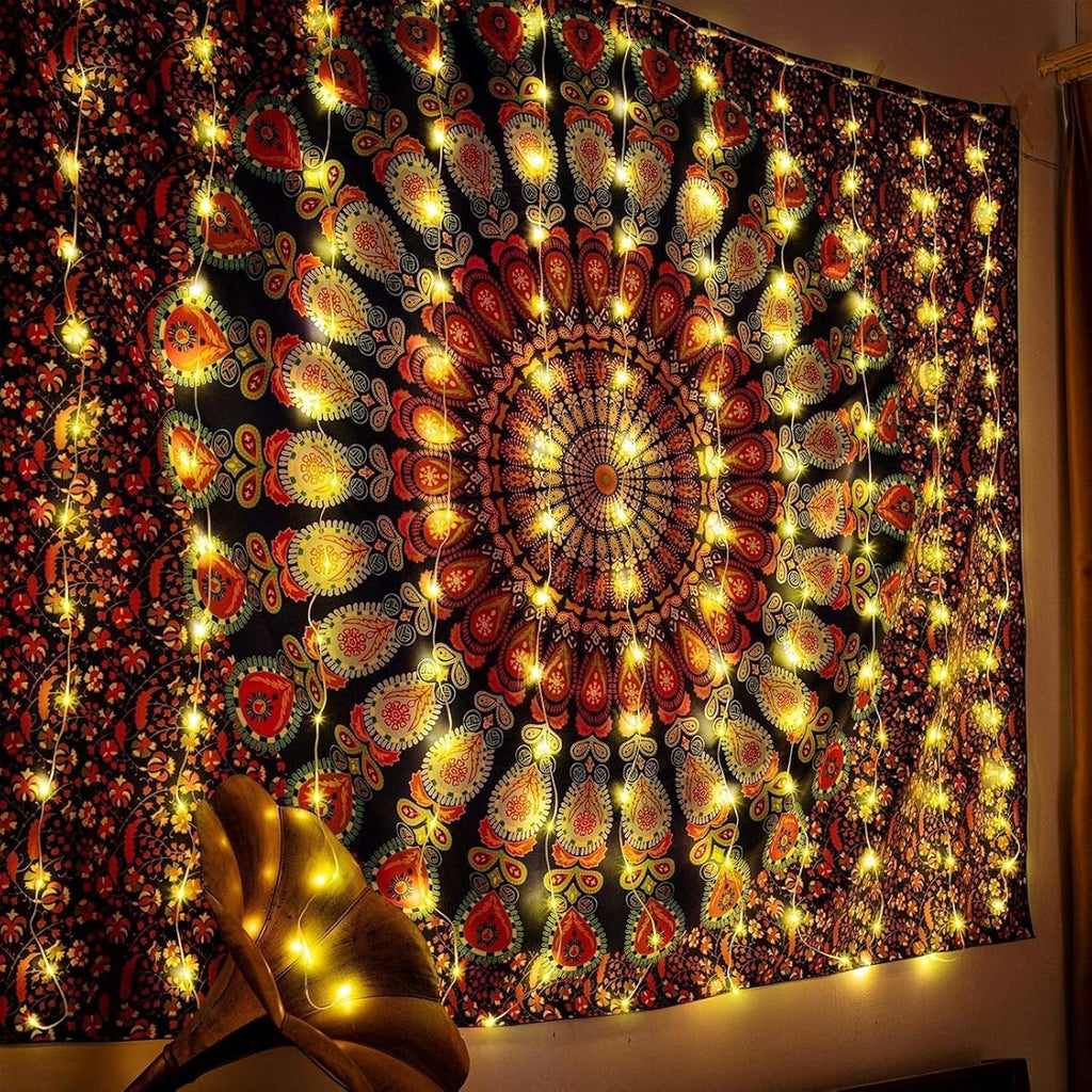 Skiennix 195 LED Curtain String Lights - 6.5 x 5 Ft Battery Operated with 8 Dimmable Modes | Copper Fairy Lights for Christmas & Wedding Decor