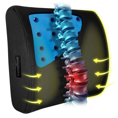 Goodyear Lumbar Support Car Seat Cushion with Cooling Gel – Accessories for Driving – Memory Foam Car Seat Lumbar Support Pillows, Office Chairs Cushion, Ergonomic Back Support, Desk Accessories