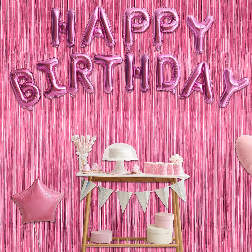 ZATAYE Pink Foil Fringe Curtains - 12 Pack Metallic Tinsel Backdrop for Birthday & Valentine's Day Decor | 3.28 FT x 7.05 FT